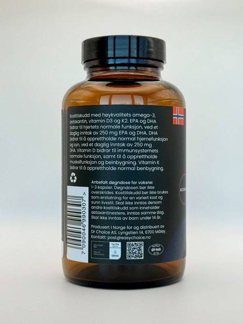 Omega-3 Premium kapsler med Astaxantin fra Easychoice beskrivelse