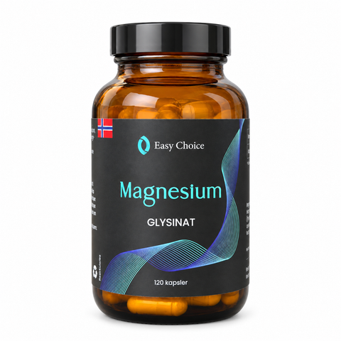 Easychoice Magnesium glysinat 120 kapsler – flaske sett forfra på hvit bakgrunn