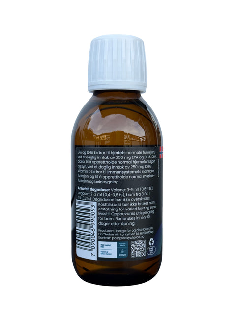 Easychoice Omega-3 flytende original 60% med vitamin D3 og E bakside
